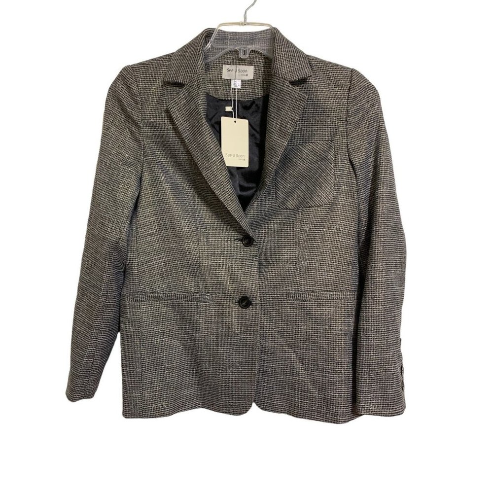 See U Soon Blazer Jacket Women's Size Small Black Gray Plaid Two Button - Picture 1 of 11